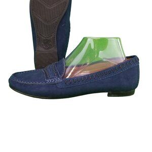 ✅Womens 9.5 Driver Club USA Maple Ave Blue Leather Casual Moc-Toe Penny Loafers